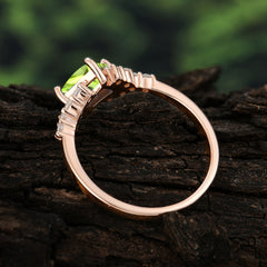 Dainty Princess Cut Peridot Enagement Ring Vintage Side Stone Ring