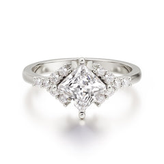 Dainty Princess Cut Moissanite Enagement Ring Vintage Side Stone Ring