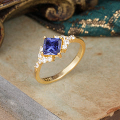 4 Prong Dainty Princess Cut Tanzanite Enagement Ring Vintage Side Stone Ring