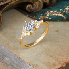 4 Prong Dainty Princess Cut Lab Diamond Enagement Ring Vintage Side Stone Ring