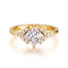 Dainty Princess Cut Moissanite Enagement Ring Vintage Side Stone Ring