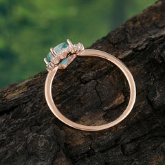 Pear Cut Vintage Moss Agate Engagement Ring Cluster Ring for Women
