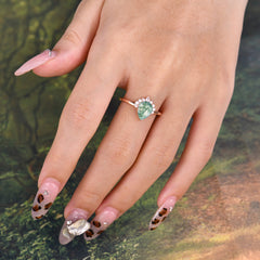 Pear Cut Vintage Moss Agate Engagement Ring Cluster Ring for Women