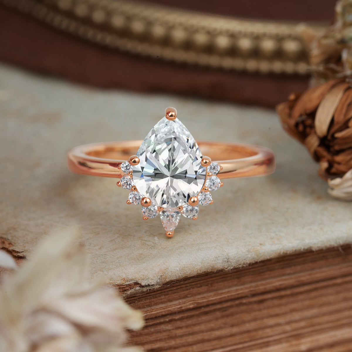 4CT Emerald Cut Lab Diamond Engagement Ring Vintage Classic Side Stones Halo Bridal Ring     - Additional view