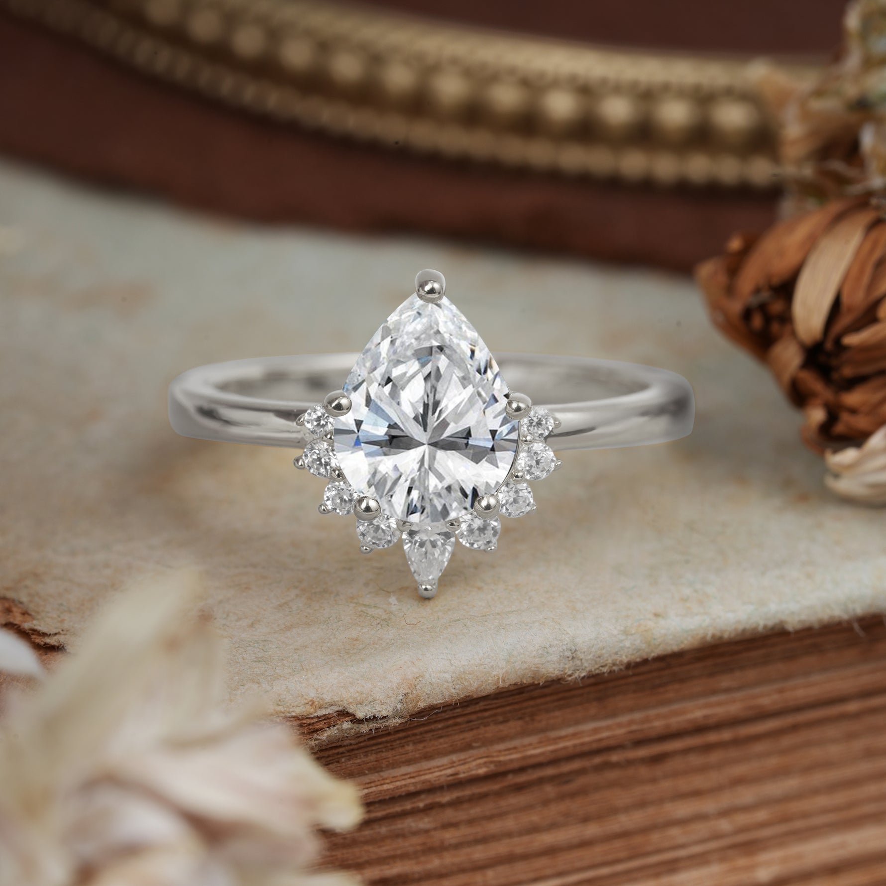 4CT Emerald Cut Lab Diamond Engagement Ring Vintage Classic Side Stones Halo Bridal Ring     - Additional view
