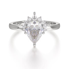 Pear Cut Vintage Moissanite Engagement Ring Cluster Ring for Women