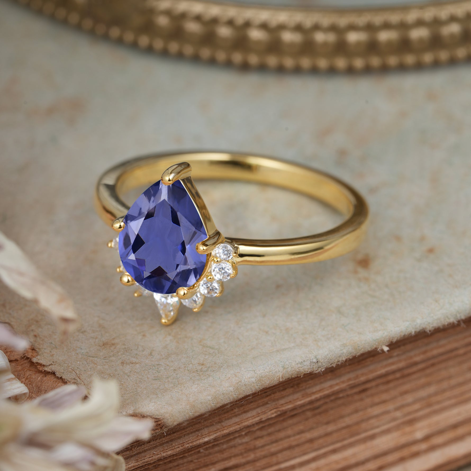 4CT Emerald Cut Tanzanite Engagement Ring Vintage Classic Side Stones Halo Bridal Ring     - Additional view