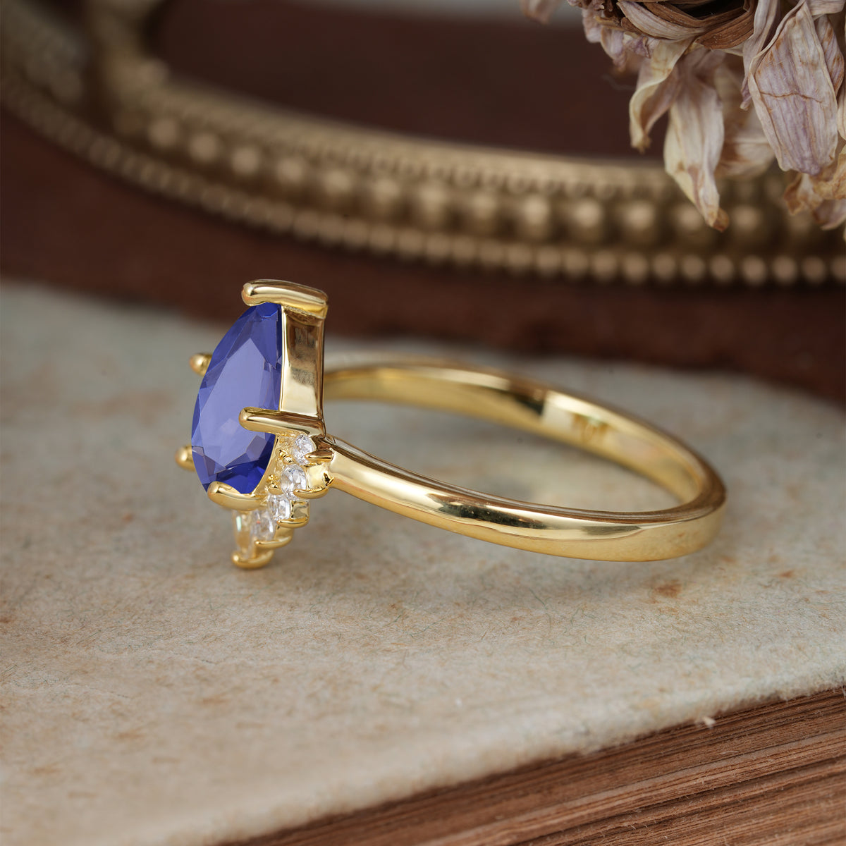 4CT Emerald Cut Tanzanite Engagement Ring Vintage Classic Side Stones Halo Bridal Ring     - Additional view