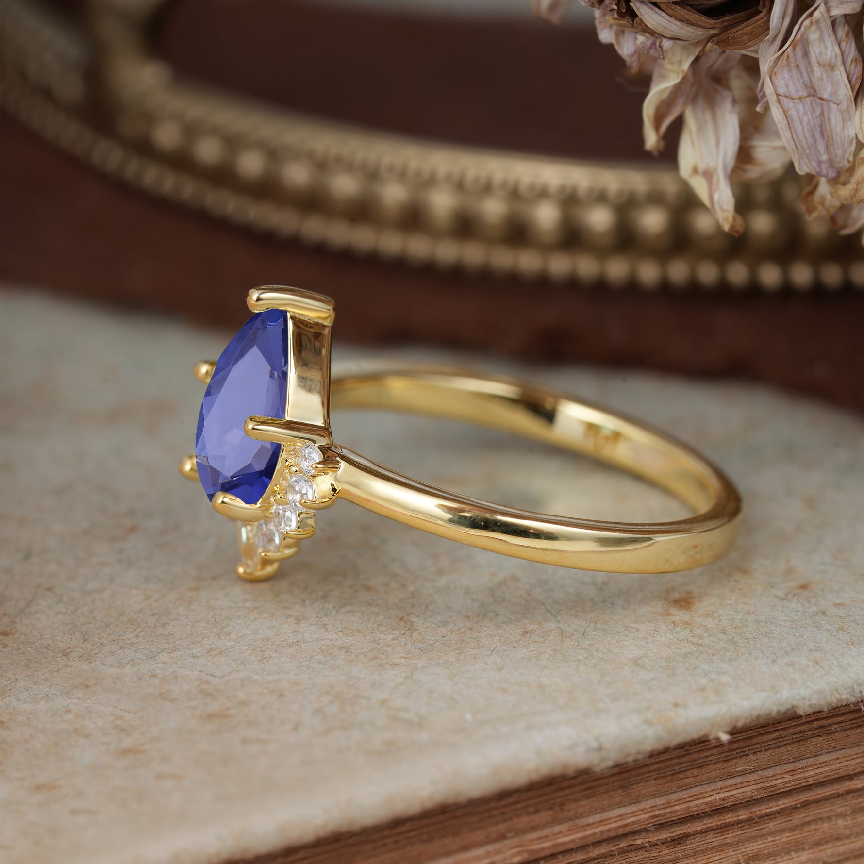 4CT Emerald Cut Tanzanite Engagement Ring Vintage Classic Side Stones Halo Bridal Ring     - Additional view