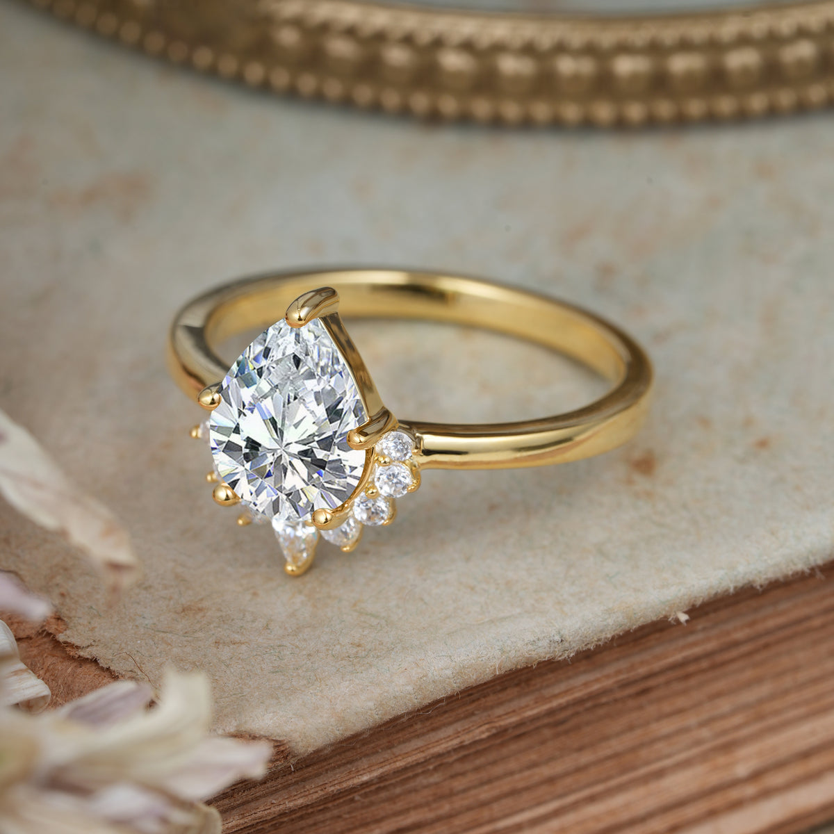 4CT Emerald Cut Lab Diamond Engagement Ring Vintage Classic Side Stones Halo Bridal Ring     - Additional view