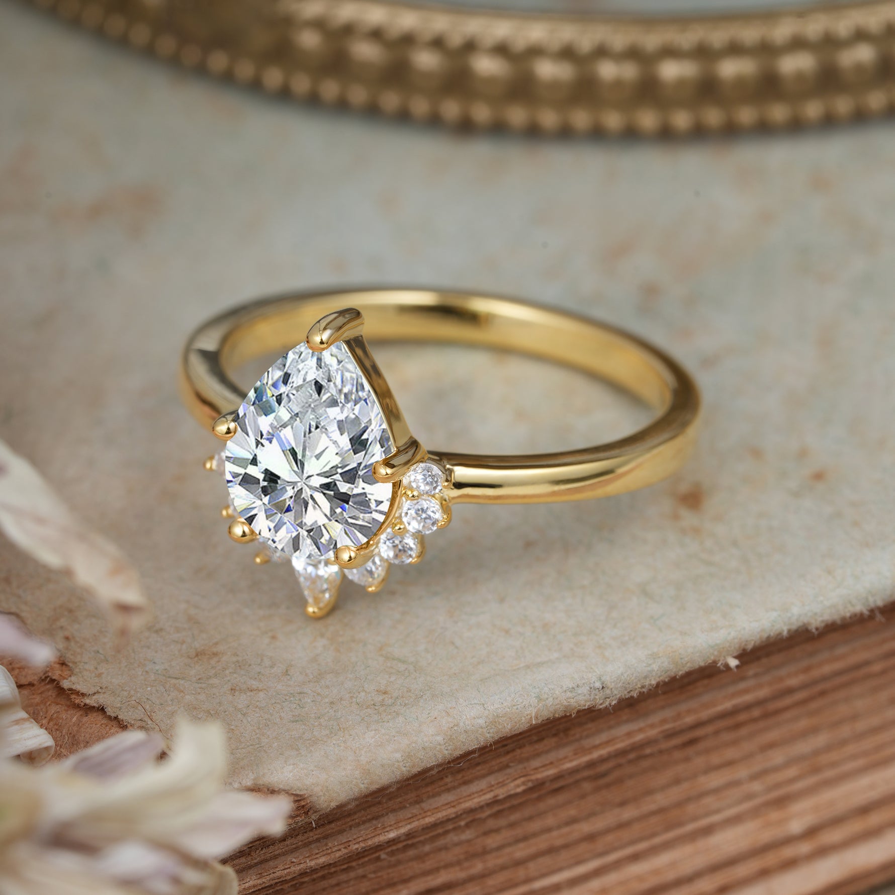 4CT Emerald Cut Lab Diamond Engagement Ring Vintage Classic Side Stones Halo Bridal Ring     - Additional view