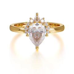 Pear Cut Vintage Moissanite Engagement Ring Cluster Ring for Women