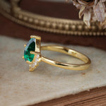 Pear Cut Vintage Emerald Engagement Ring Cluster Ring for Women - Romalar Jewelry
