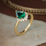 Pear Cut Vintage Emerald Engagement Ring Cluster Ring for Women - Romalar Jewelry