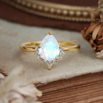 4CT Emerald Cut Moonstone Engagement Ring Vintage Classic Side Stones Halo Bridal Ring     - Additional view