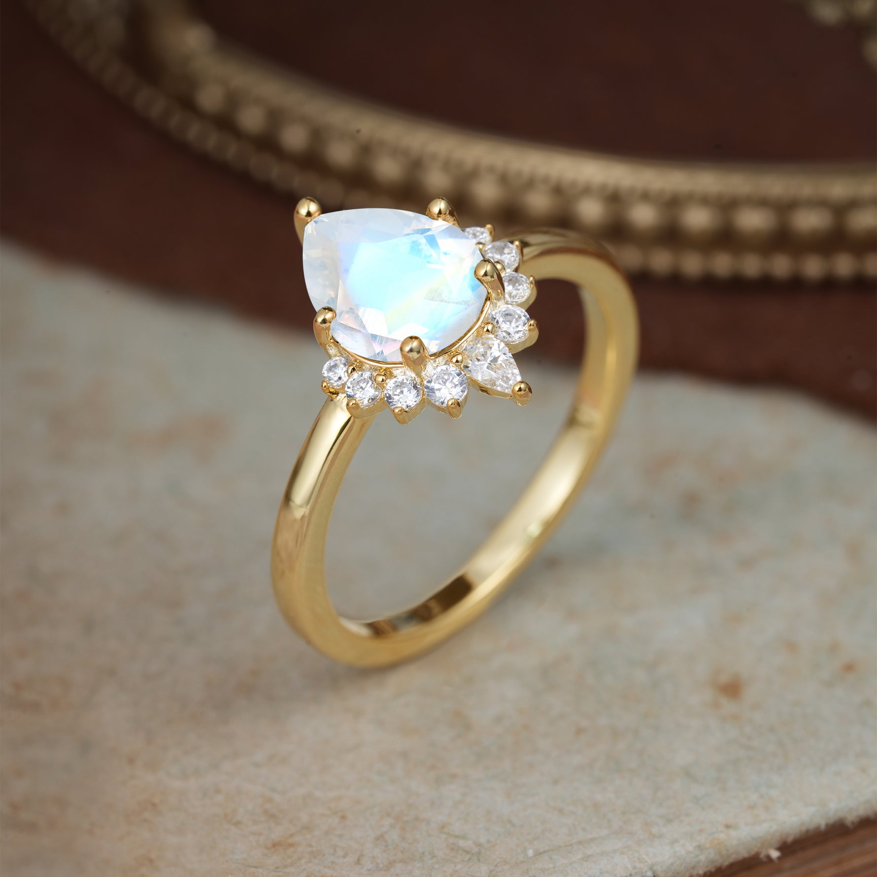 4CT Emerald Cut Moonstone Engagement Ring Vintage Classic Side Stones Halo Bridal Ring     - Additional view
