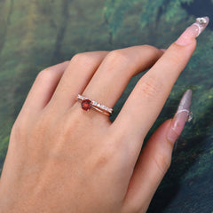 Round Cut Garnet Solitaire Ring with Wedding Band Bridal Set