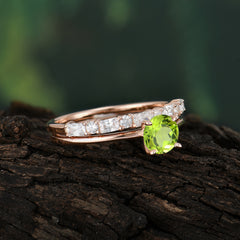 Round Cut Peridot Solitaire Ring with Wedding Band Bridal Set