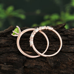 Round Cut Peridot Solitaire Ring with Wedding Band Bridal Set