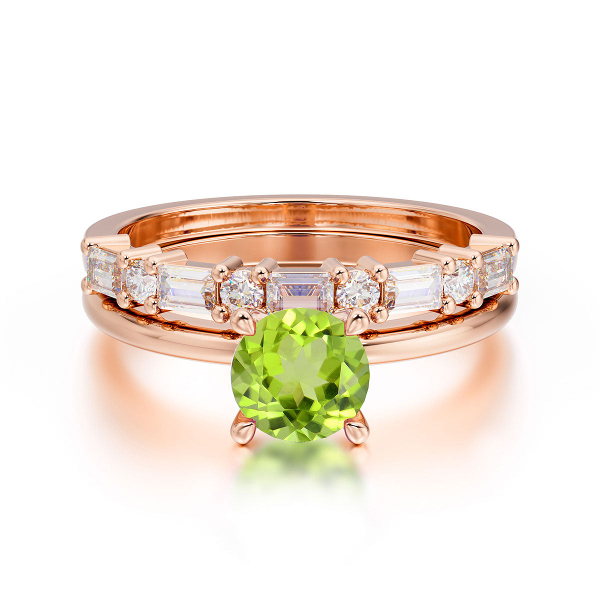 Round Cut Peridot Solitaire Ring with Wedding Band Bridal Set