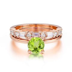 Round Cut Peridot Solitaire Ring with Wedding Band Bridal Set