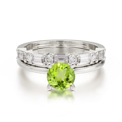 Round Cut Peridot Solitaire Ring with Wedding Band Bridal Set