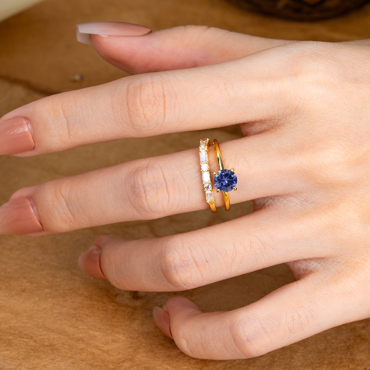 Classic 4 Prong Round Cut Tanzanite Solitaire Bridal Ring Set