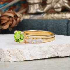 Round Cut Peridot Solitaire Ring with Wedding Band Bridal Set