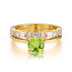 Round Cut Peridot Solitaire Ring with Wedding Band Bridal Set