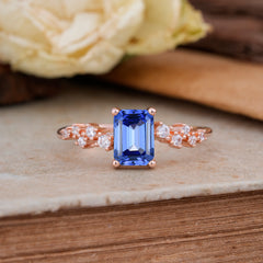 1CT Emerald Cut 4 Prong Sapphire Wedding Band Half Eternity Dainty Stacking Engagement Ring