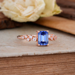 1CT Emerald Cut 4 Prong Sapphire Wedding Band Half Eternity Dainty Stacking Engagement Ring