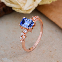 1CT Emerald Cut 4 Prong Sapphire Wedding Band Half Eternity Dainty Stacking Engagement Ring