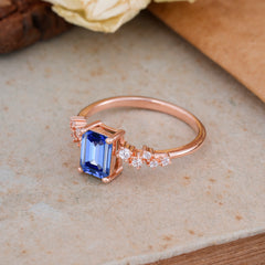 1CT Emerald Cut 4 Prong Sapphire Wedding Band Half Eternity Dainty Stacking Engagement Ring