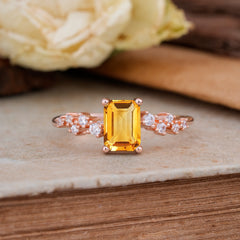 1CT Emerald Cut Citrine Wedding Band Half Eternity Dainty Stacking Engagement Ring