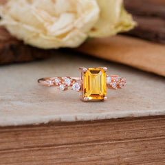 1CT Emerald Cut Citrine Wedding Band Half Eternity Dainty Stacking Engagement Ring