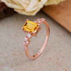 1CT Emerald Cut Citrine Wedding Band Half Eternity Dainty Stacking Engagement Ring