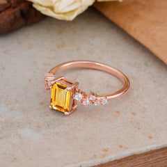 1CT Emerald Cut Citrine Wedding Band Half Eternity Dainty Stacking Engagement Ring