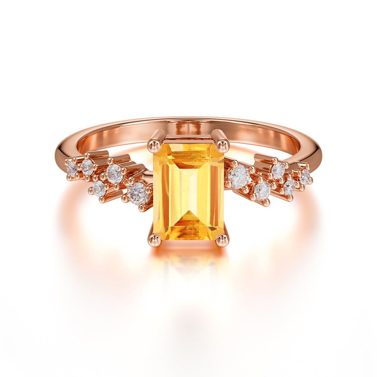 1CT Emerald Cut Citrine Wedding Band Half Eternity Dainty Stacking Engagement Ring