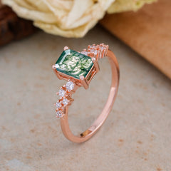1CT Emerald Cut Moss Agate Wedding Band Half Eternity Dainty Stacking Engagement Ring