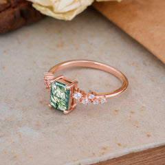 1CT Emerald Cut Moss Agate Wedding Band Half Eternity Dainty Stacking Engagement Ring