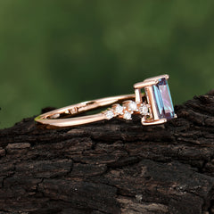 1CT Emerald Cut Alexandrite Wedding Band Half Eternity Dainty Stacking Engagement Ring