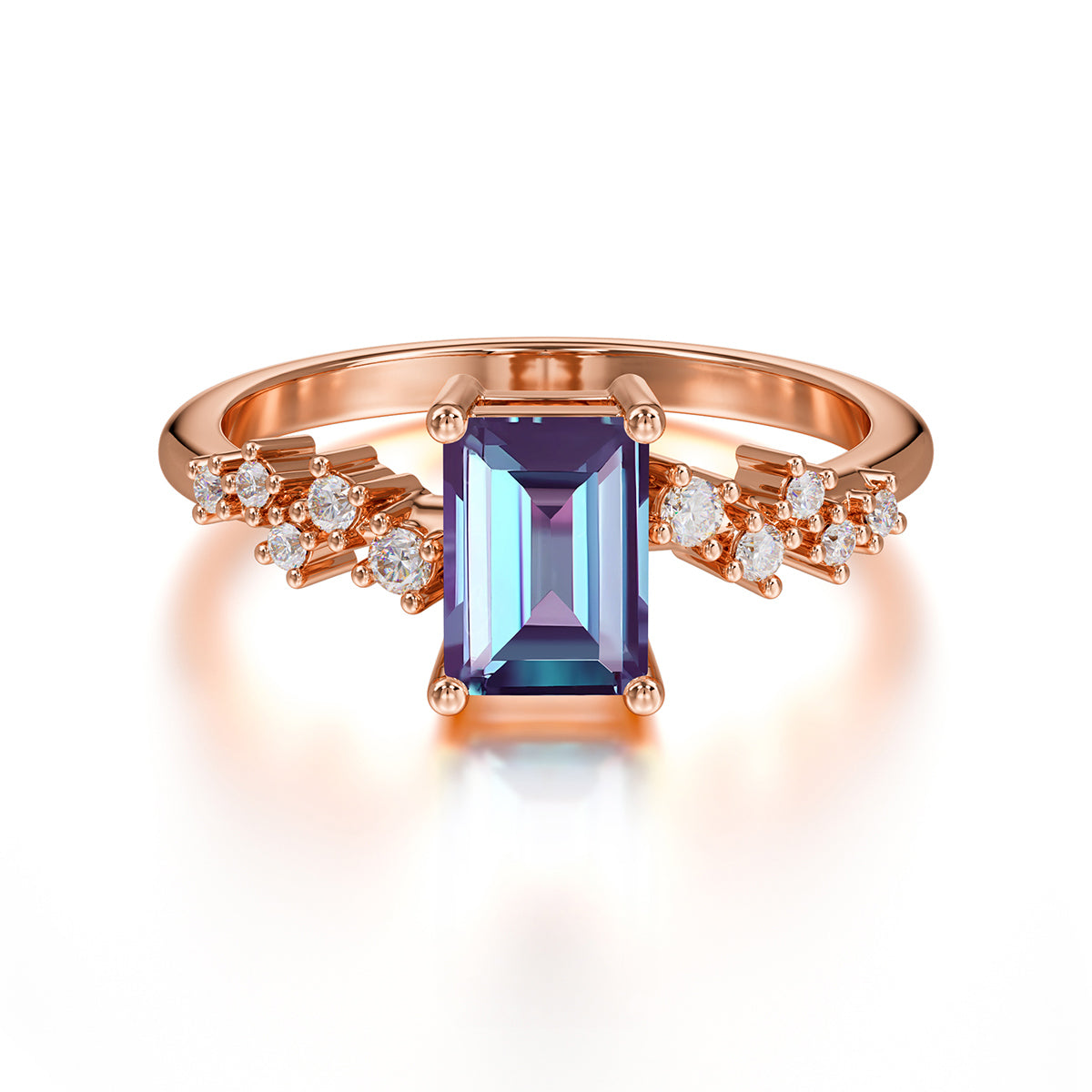 1CT Emerald Cut Alexandrite Wedding Band Half Eternity Dainty Stacking Engagement Ring