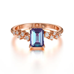 1CT Emerald Cut Alexandrite Wedding Band Half Eternity Dainty Stacking Engagement Ring