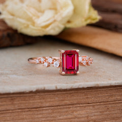 1CT Emerald Cut Ruby Half Eternity Dainty Stacking Engagement Ring