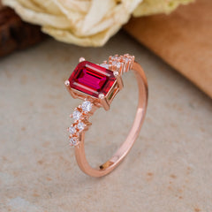 1CT Emerald Cut Ruby Half Eternity Dainty Stacking Engagement Ring