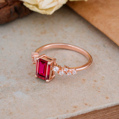 1CT Emerald Cut Ruby Half Eternity Dainty Stacking Engagement Ring