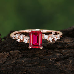 1CT Emerald Cut Ruby Half Eternity Dainty Stacking Engagement Ring