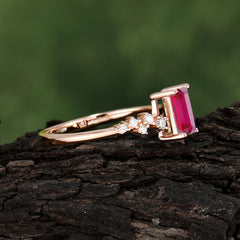 1CT Emerald Cut Ruby Half Eternity Dainty Stacking Engagement Ring