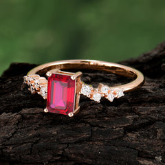1CT Emerald Cut Ruby Half Eternity Dainty Stacking Engagement Ring