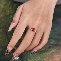 1CT Emerald Cut Ruby Half Eternity Dainty Stacking Engagement Ring